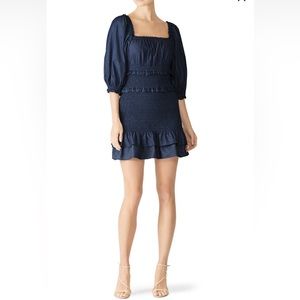 Parker NYC, size L, Denim/chambray smocked square neck mini dress